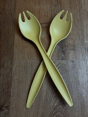 Vintage Tupperware 12" Salad Forks Sporks  Harvest Gold Set of 2 Servers